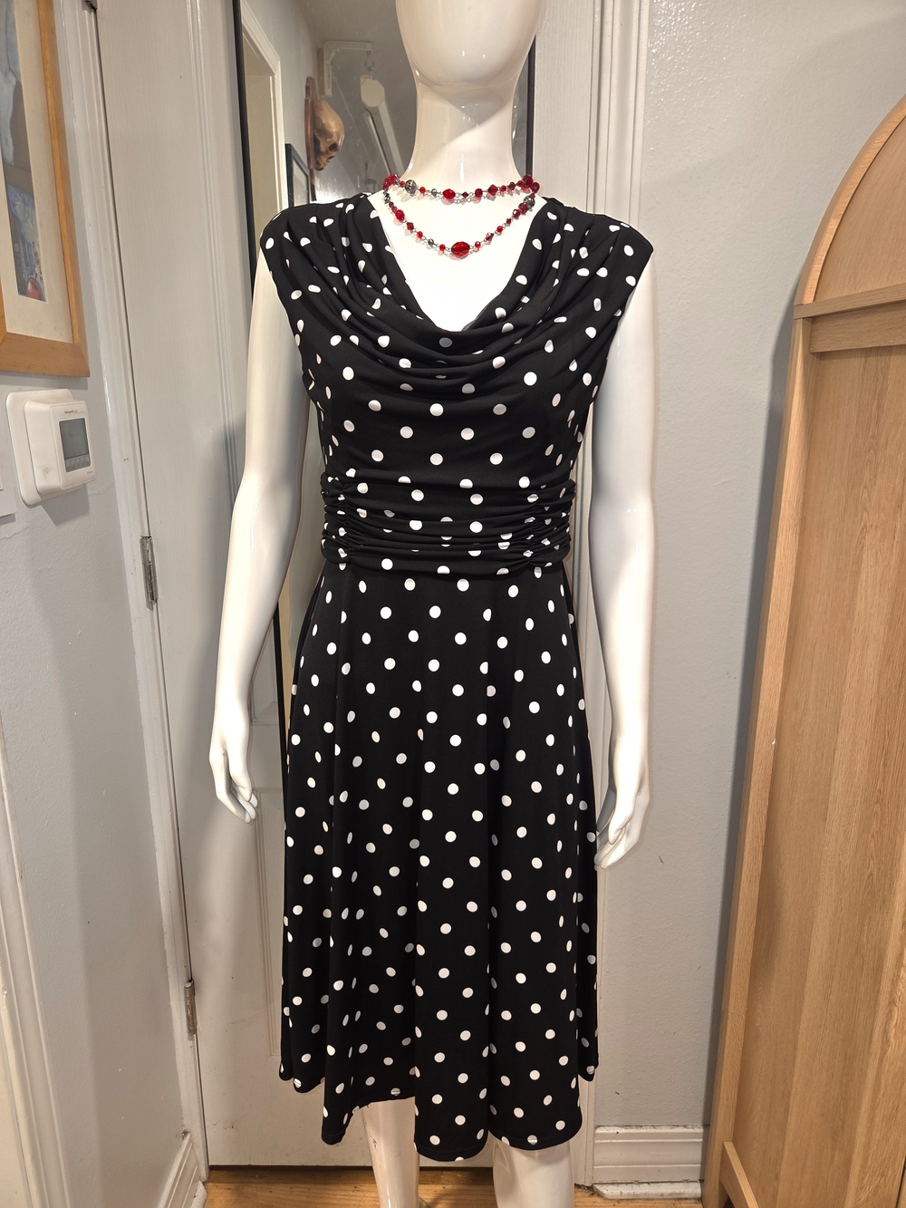 dressbarn Black and White Polka Dot Cowl Neck Dress Sz 4